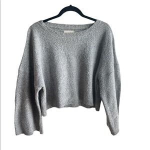 OAK + FORT GREY KNIT SPECKLED WIDE SLEEVE CROPPED SWEATER MEDIUM